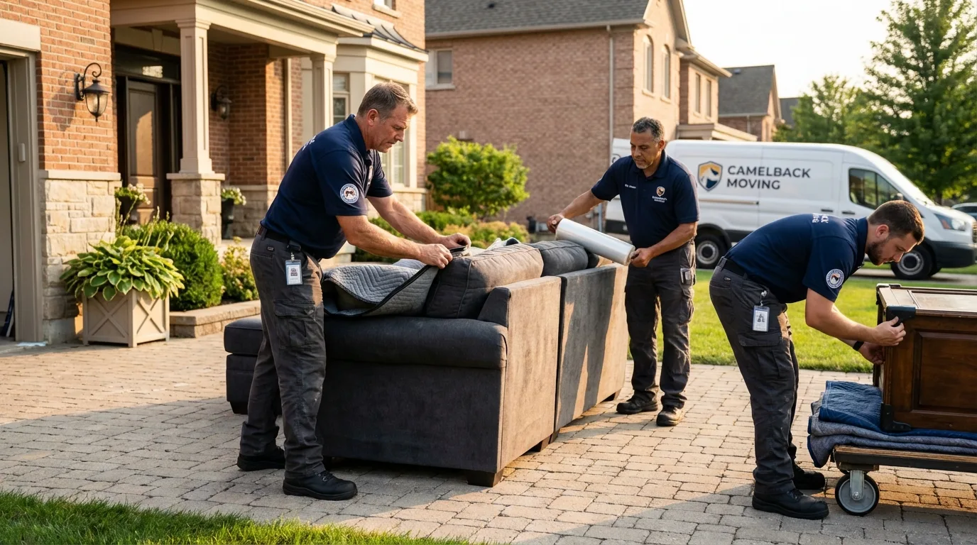 Large estate moving crew wrapping furniture in Center, ND