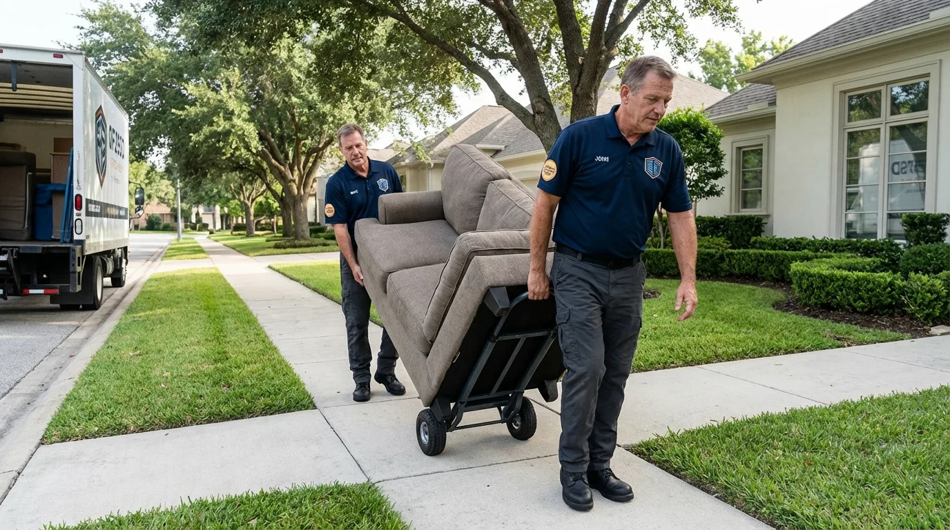 Local residential moving crew loading furniture in Center, ND